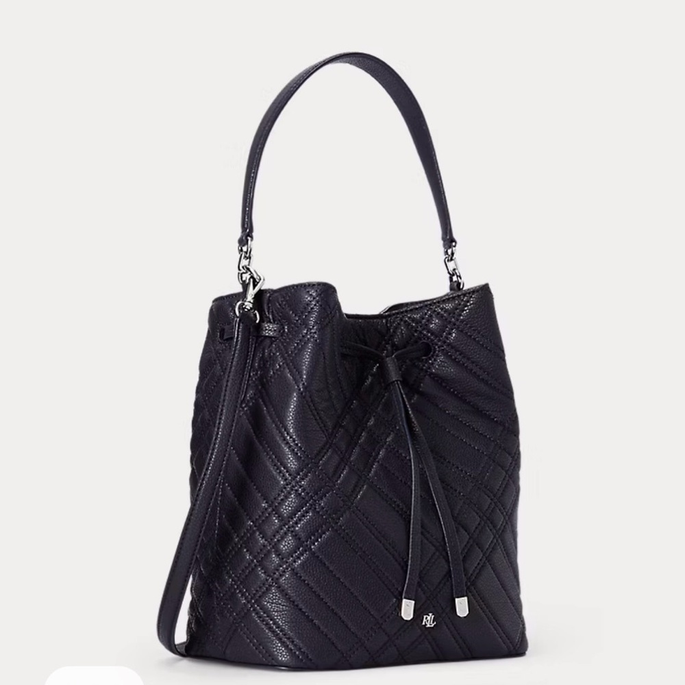 Ralph Lauren Black Quilted Drawstring Tote